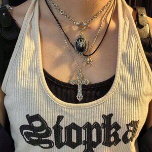 Gothic Black & Silver Spider Design Three Pieces Necklace Set